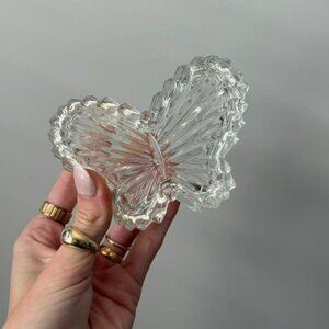 Glass butterfly trinket ring dish lidded
